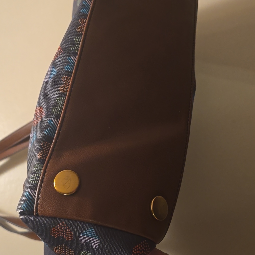 Fossil Brown and Blue Heart Pattern Tote Bag - Picture 5 of 8